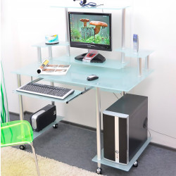 Стеклянный компьютерный стол с тумбочкой КС-01 1100х650